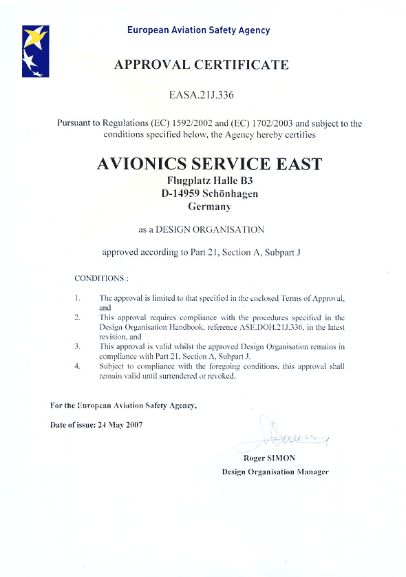 Zertifikat Nr. EASA.21J.336